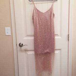 Spaghetti strap rose gold mini dress
